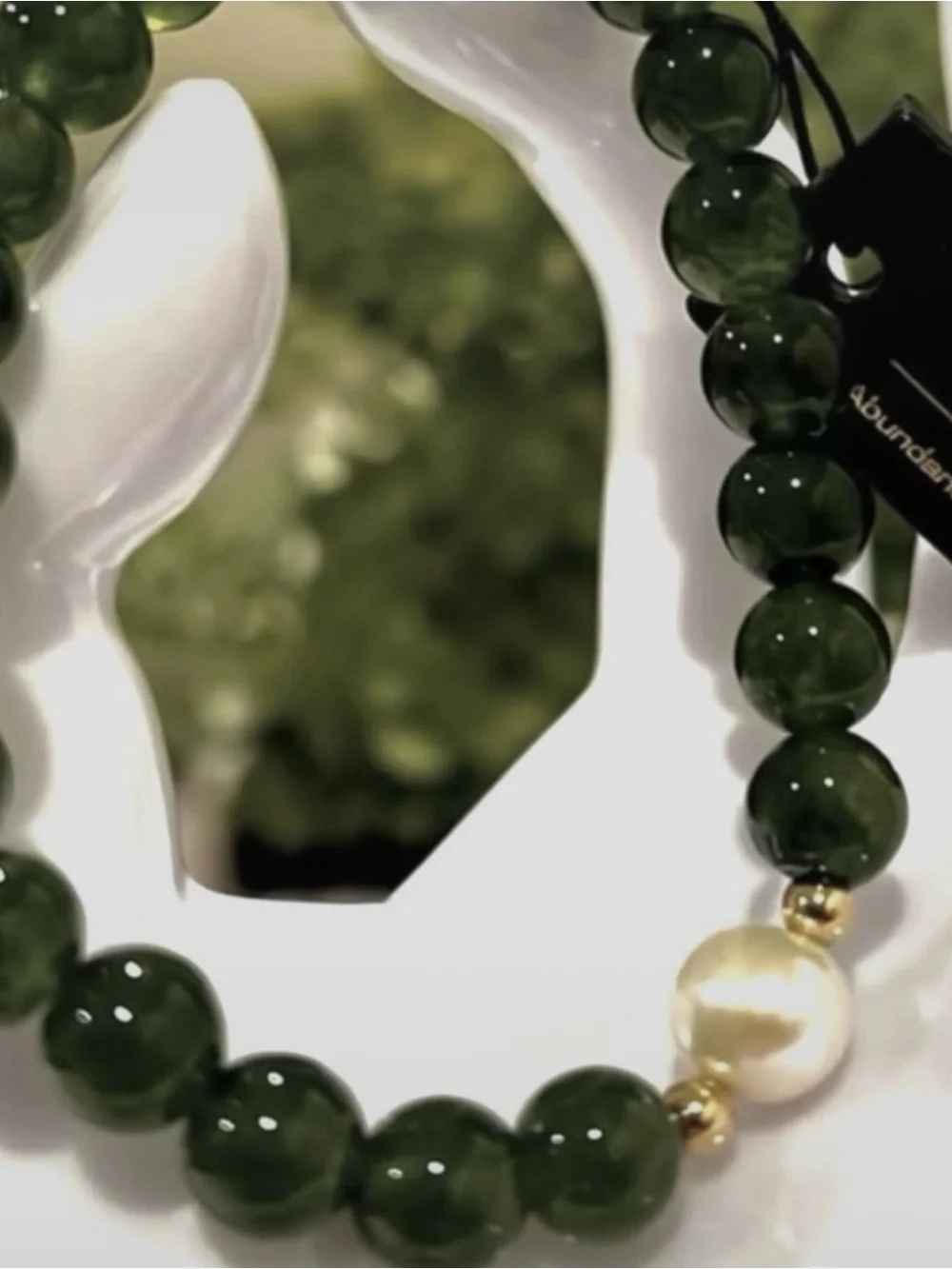 NWT Natural Green Jade & Freshwater Pearl Stretch Bracelet with 14K Solid Gold